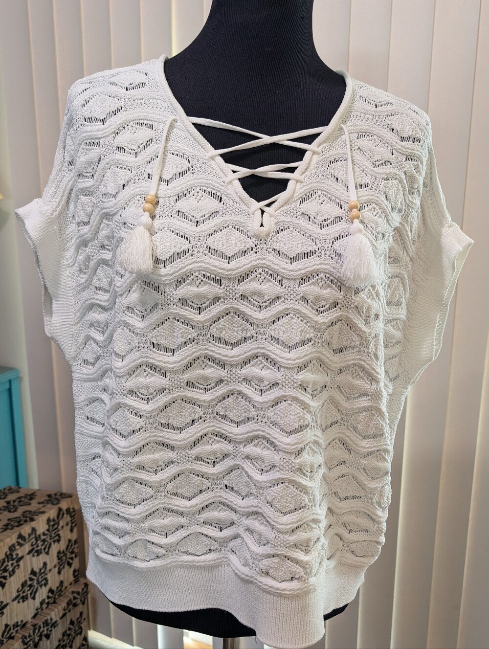 Tribal Jeans White Open Stitch Sweater